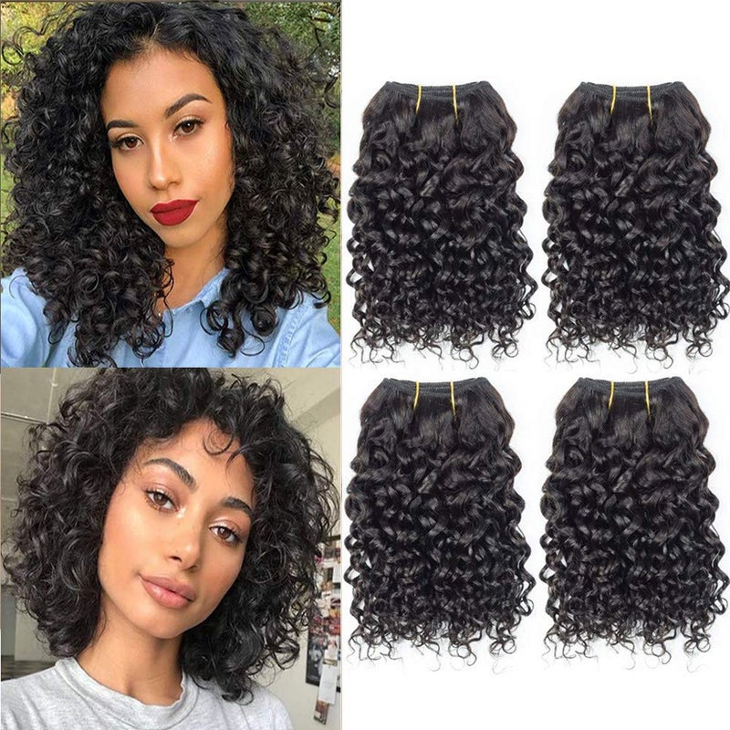 Selina Brazilian Curly Hair Bundles 4 Bundles Kinky Curly Short Human Hair Brazilian Virgin Human Hair 50 Gram/Bundle (8 8 8 8, Natural Color) - Image 1